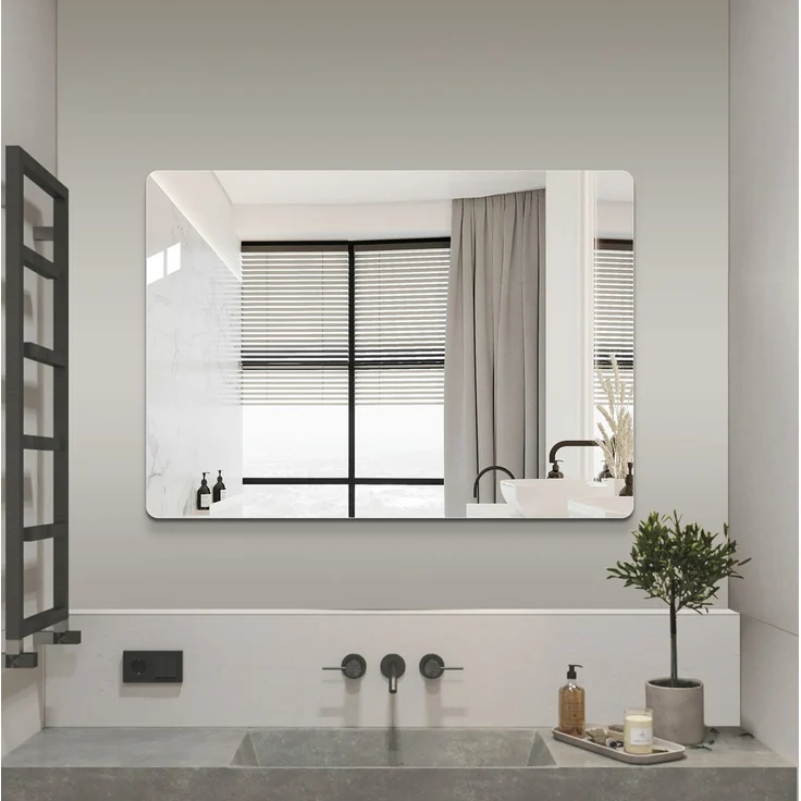 Badezimmerspiegel 50x70 cm, rahmenlos mit abgerundeten Ecken, horizontal oder vertikal montierbar – Bild 2
