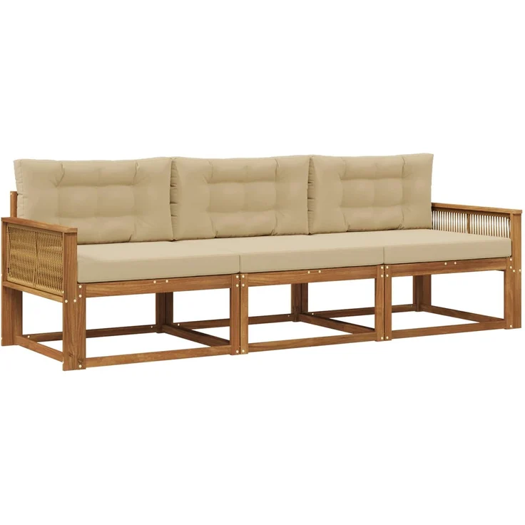 vidaXL Outdoor-Sofagarnitur 3 stk. 3-Sitzer Natur und Beige 3382311 – Bild 2