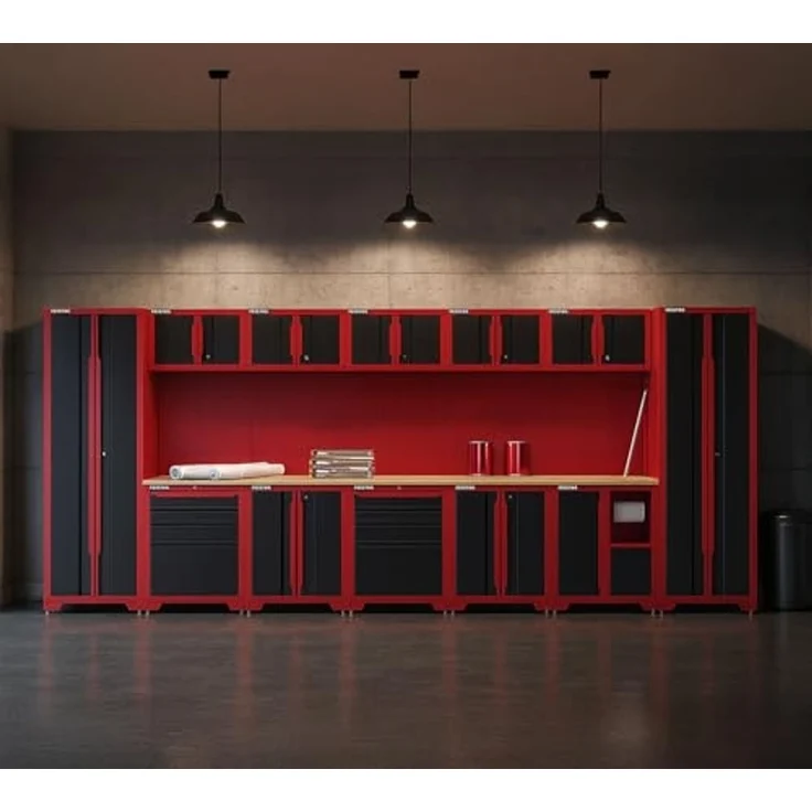 Feistos Werkstatteinrichtung "Juno 12", schwarz/rot, 462 x 46 x 198 cm (B x T x H),2 Hochschränke – Bild 2