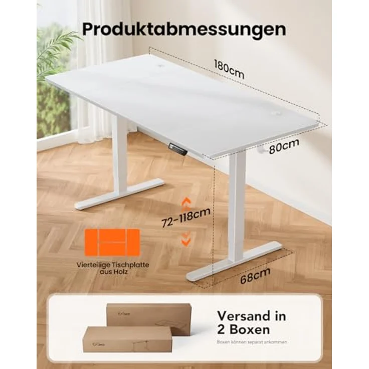 ErGear Elektrisch Höhenverstellbarer Schreibtisch 180x80 cm, Schreibtisch Höhenverstellbar mit 4 Memory-Funktion, Gaming Tisch mit Vierteilige Tischplatte – Bild 7