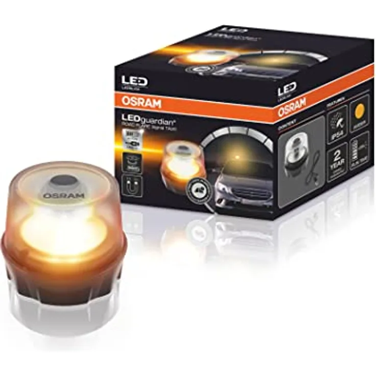 OSRAM LEDguardian® Road Flare Signal TA20, wiederaufladbare magnetische LED-Warnleuchte, 360° Sichtbarkeit, orange, Straßenzulassung, Akkulaufzeit bis 15h
