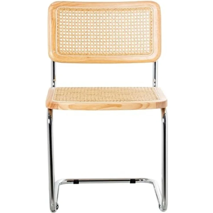 DRW Set mit 4 Stühlen aus Holz, Rattan und Metall in Natur und Chrom, 48 x 53 x 81 cm – Bild 4