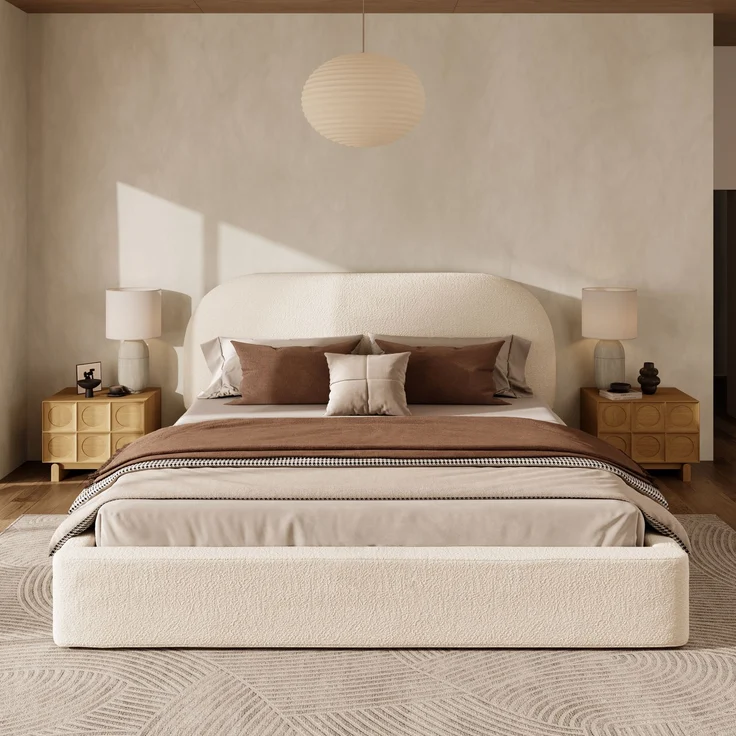 Polsterbett,Doppelbett,180 x 200cm, Bett mit Lattenrost, gepolstertes Kopfteil, Beige Bouclé – Bild 2
