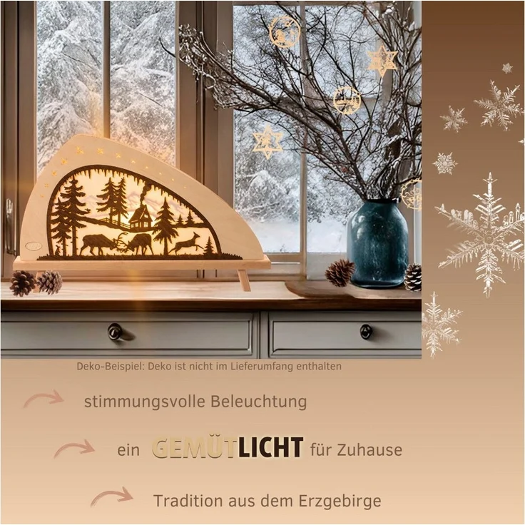 Weigla LED Lichterbogen Rotwild, Holz Schwibbogen, Dekoleuchte, Herbstdeko, Made in Germany (1-tlg), Erzgebirge garantiert, Weihnachtsdeko Innen, Weihnachtsbeleuchtung – Bild 3