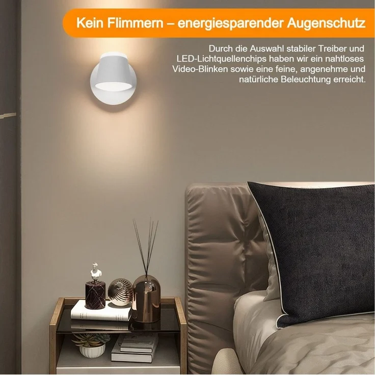 BlingBin Wandleuchte LED Wandlampe Drehbare Bettleuchte Lesen Lampe, 8W LED Wandstrahler Auf und ab Einstellbarer Lichtstrahl, LED fest integriert, warmes Licht, Wandbeleuchtung für Schlafzimmer Wohnzimmer Flur Treppenhaus – Bild 3