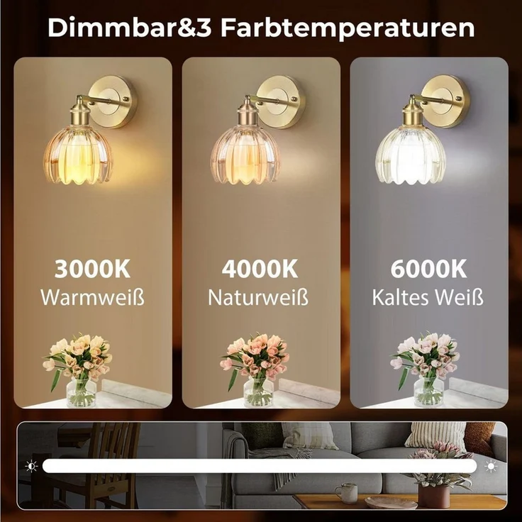 POPOLIC LED Wandleuchte Dimmbar Wiederaufladbar Gold Wandleuchten, 3 Farbtemperaturen+RGB, LED fest integriert, mit Glühbirne, Zeitschaltuhr, Speicherfunktion, Kabellos – Bild 2