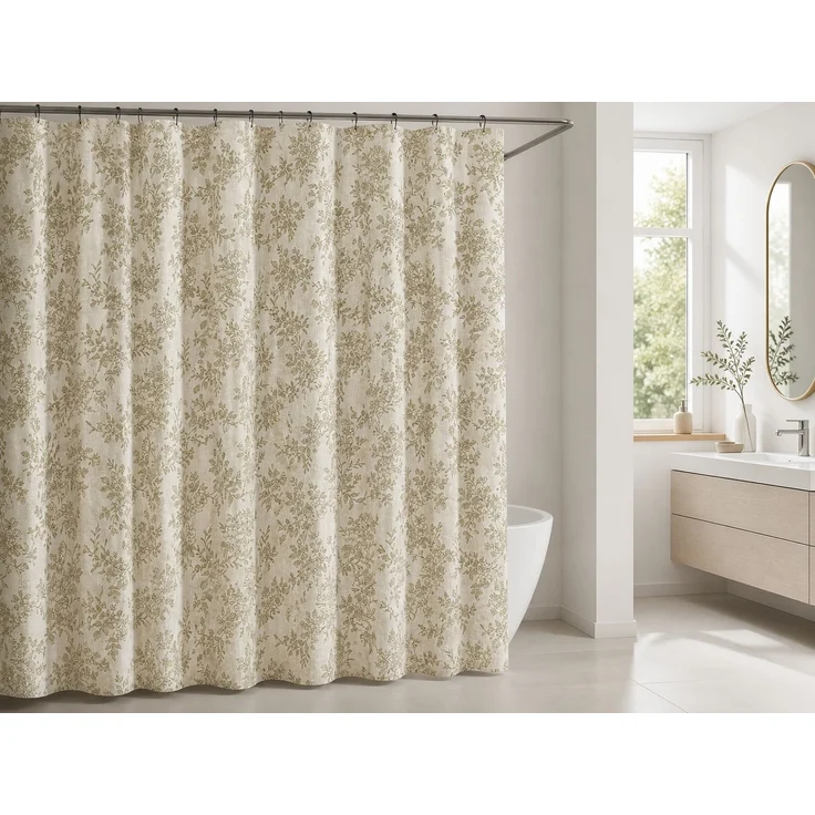 Duschvorhang mit floralem Digitaldruck wasserabweisend Beige, 180x180 cm – Bild 2