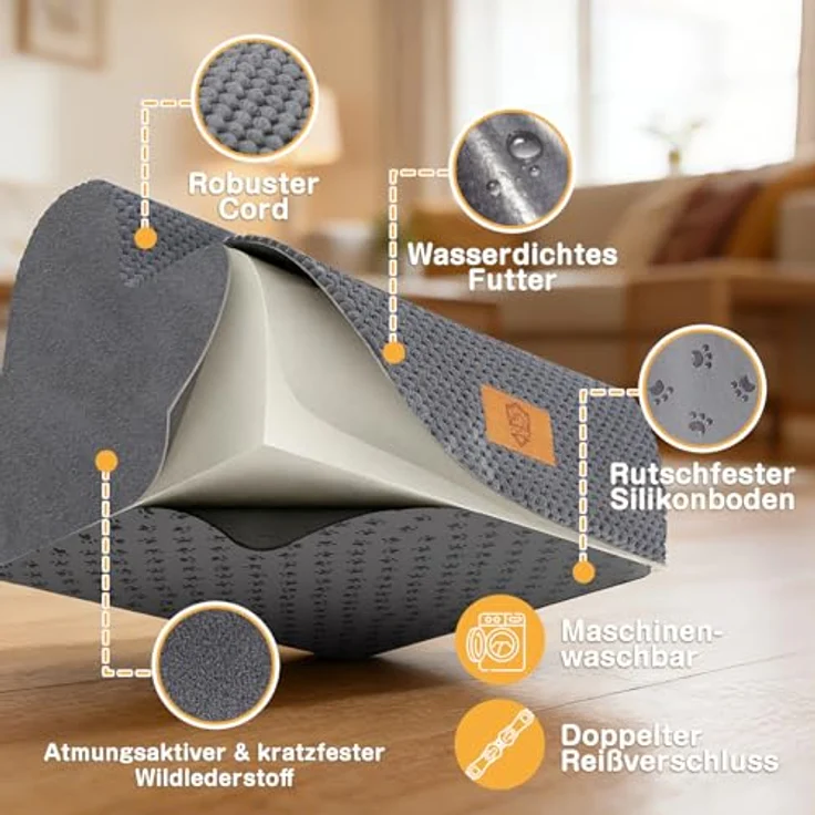 Zvonema wasserdichte Hundetreppe 2 Stufen,Waschbar Leiter Hundetreppe für Kleine Hunde und Katzen, Abnehmbare Haustiertreppe Tragbar Katzentreppe für Sofa Bett, Senden 1 Fusselrolle – Bild 6