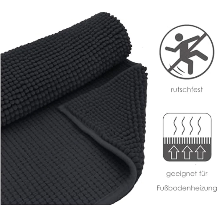 heimtexland Badematte Badvorleger Chenille Badteppich Duschvorleger, rutschhemmend beschichtet, Fußbodenheizung geeignet, fußbodenheizungsgeeignet, saugstark, schnell trocknend, strapazierfähig, rutschfest, Polyester, rechteckig, 45x50 cm, Hochflor, su... – Bild 7