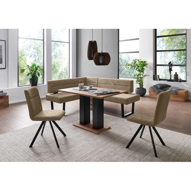 Eckbankgruppe Modern Doralyn 2 für 7 Personen Microfaser Schwarz/Braun – Bild 2