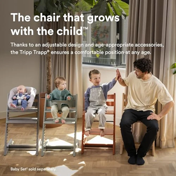 Tripp Trapp Stuhl von Stokke (Natural) mit Newborn Set (Grey) - Für Neugeborene bis zu 9 kg - Gemütlich, sicher & einfach zu verwenden – Bild 3