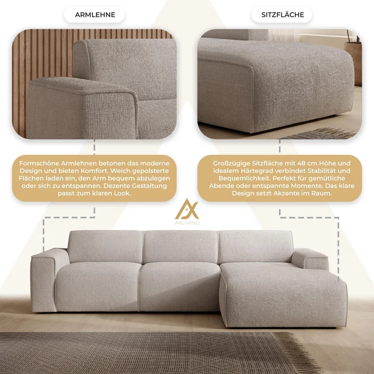 AX LIVING Couch Sofa L Form Didim mini Creme 310 cm breit, stilvoll R – Bild 6
