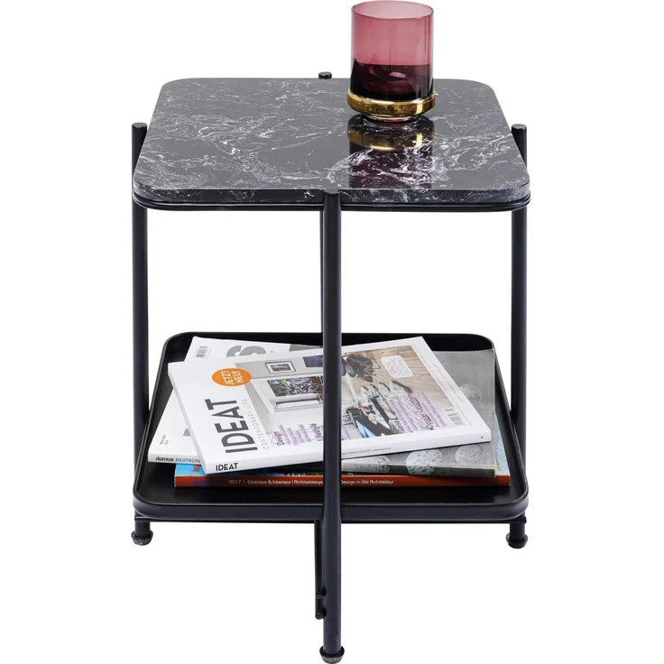 Kare Design Beistelltisch Bennet Schwarz, Mineralmamor, Ablage, Stahlgestell, edel, 39x39 cm – Bild 5