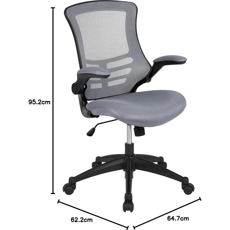 Flash Furniture Bürostuhl mit mittelhoher Rückenlehne – Ergonomischer Schreibtischstuhl mit hochklappbaren Armlehnen und Netzstoff – Perfekt für Home Office oder Büro – Dunkelgrau – Bild 3