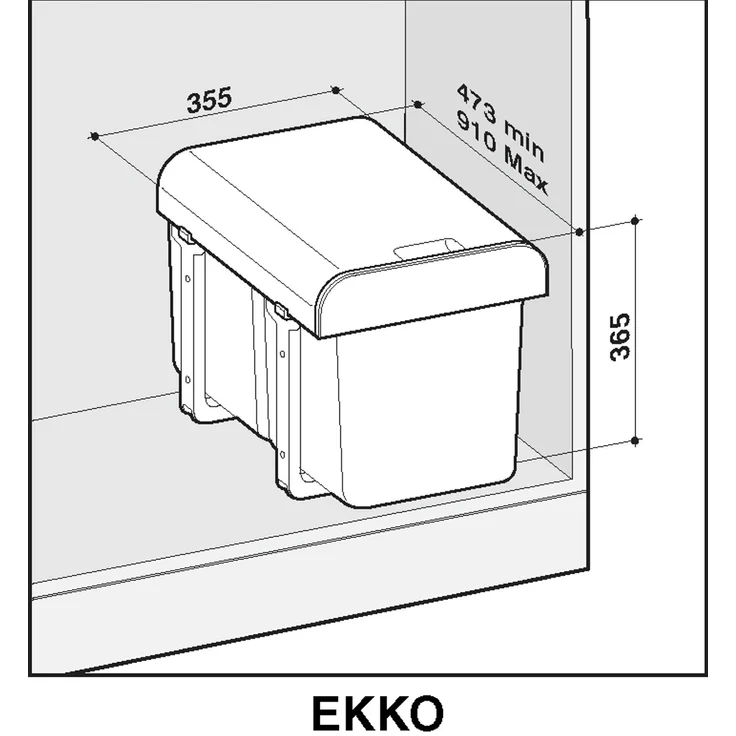 EKOTECH Abfallsammler EKKO 40 mit 29 (2x7+1x15) Liter Füllvolumen, Orion Grey, für 40 cm Schrankbreite – Bild 2