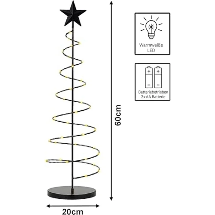 mucHome Künstlicher Weihnachtsbaum Spiral Weihnachtsbaum 60cm mit 40 warmweiße LED Metall – Bild 3