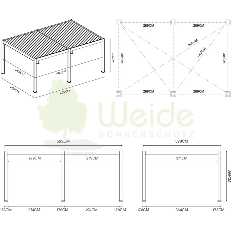 Weide E-Deluxe Plus | elektrische Pergola mit LED | Voll Aluminium | 4 x 6 M | motorisiertes Lamellendach weiß – Bild 5