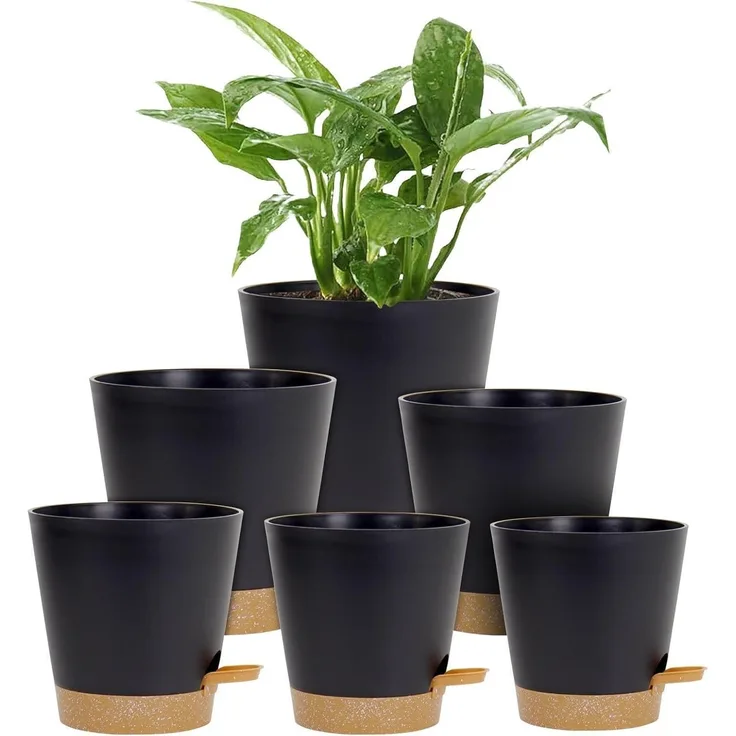 6er Set Selbstbewässernde Blumentöpfe 12.7-20.3cm Schwarz