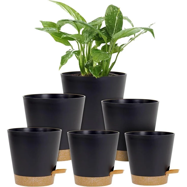 6er Set Selbstbewässernde Blumentöpfe 12.7-20.3cm Schwarz – Bild 1
