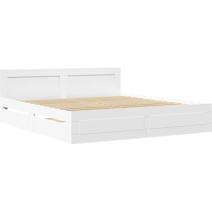 vidaXL Bettrahmen mit Schubladen Weiß 193 x 203 cm Holzwerkstoff 3402859 – Bild 2