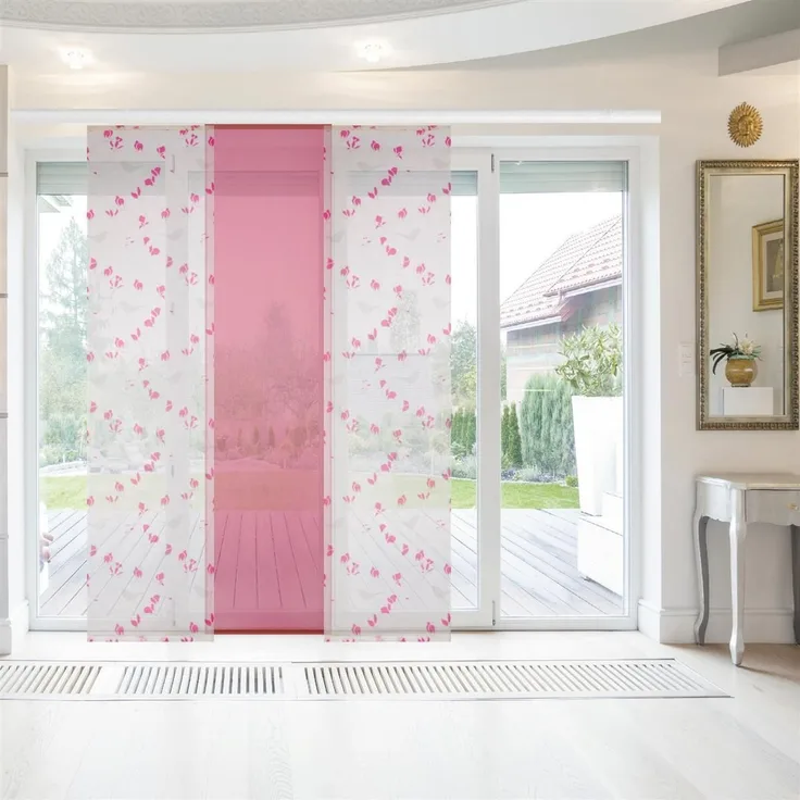 Bestlivings Flächenvorhang Elena 3er Pack "mit Druck / Motiv" 60 x 260 cm (B x H) in Himbeere Paradise, Schiebevorhang mit Print