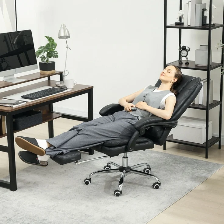 Faumrta Massagstuhl Bürostuhl mit Massagefunktion, inkl. Fu?stütze, h?henverstellbar, 64 cm x 70 cm x 118 cm, SchwarzPolyester64cm*70cm*118cmSchwarz – Bild 2