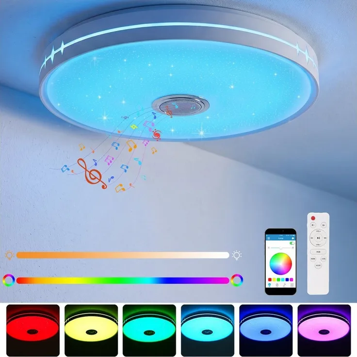 LETGOSPT Deckenleuchte LED Deckenlampe, mit Bluetooth Lautsprecher, RGB, Fernbedienung, APP, LED fest integriert, RGB, Tageslichtweiß, LED Deckenleuchte,Ø 30cm,für Badezimmer Schlafzimmer Wohnzimmer