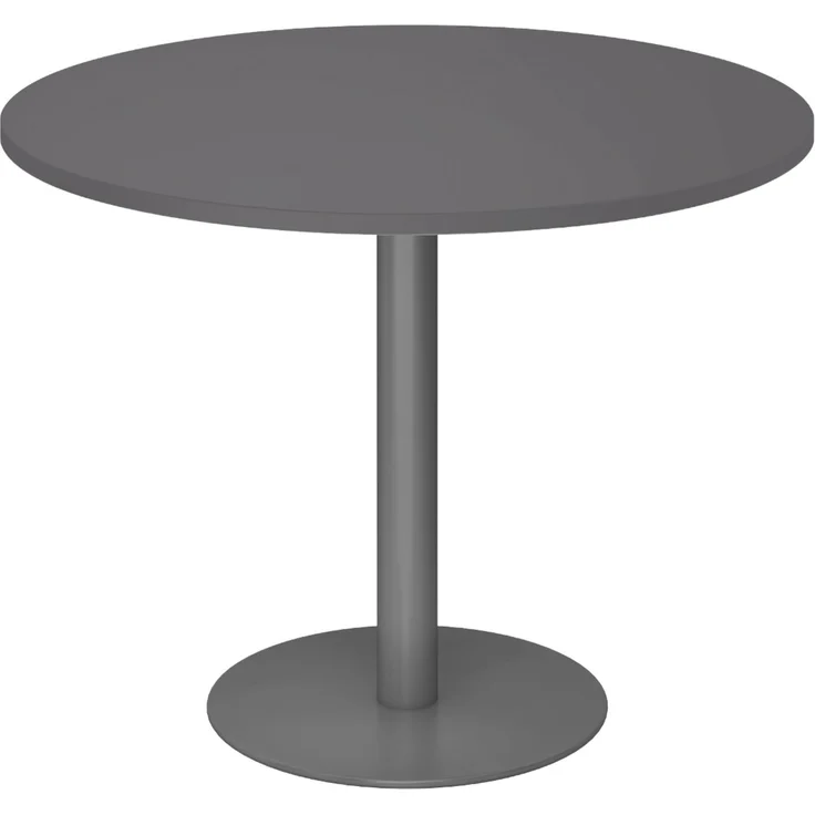 bümö Besprechungstisch, Esstisch groß, Tisch rund 100x100 cm in graphit, Gestell: graphit - großer Rundtisch für 2 Personen mit Holz-Platte, Säule aus Metall, Konferenztisch, Bistrotisch, STF10-G-G – Bild 1