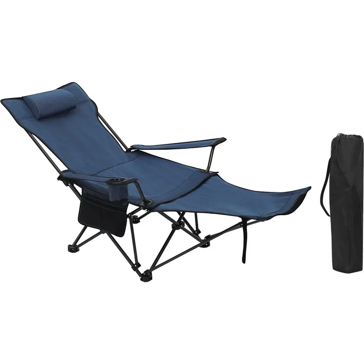 WOLTU Campingstuhl klappbarer Angelstuhl ultraleichter Stuhl Liegestuhl mit Lehne Fußstütze Getränkehalter Aufbewahrungstasche Sonnenstuhl belastbar 150 kg Faltstuhl aus Oxford-Gewebe Blau CPS8148bl – Bild 1