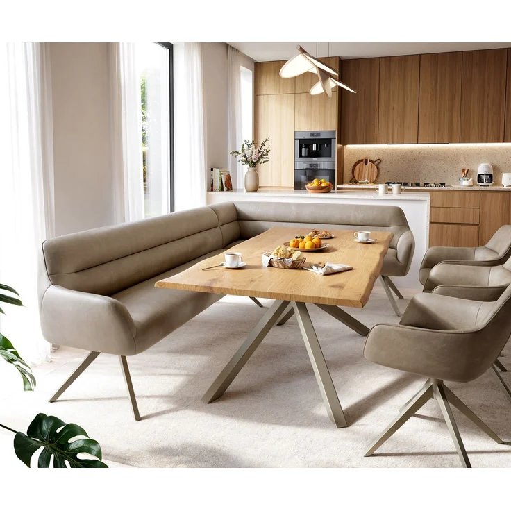 Esszimmerbank Taya-Flex 285x190 cm Mikrofaser Beige Vintage Kreuzgestell kantig Effektfinish Titan Taschenfederkern Links – Bild 1
