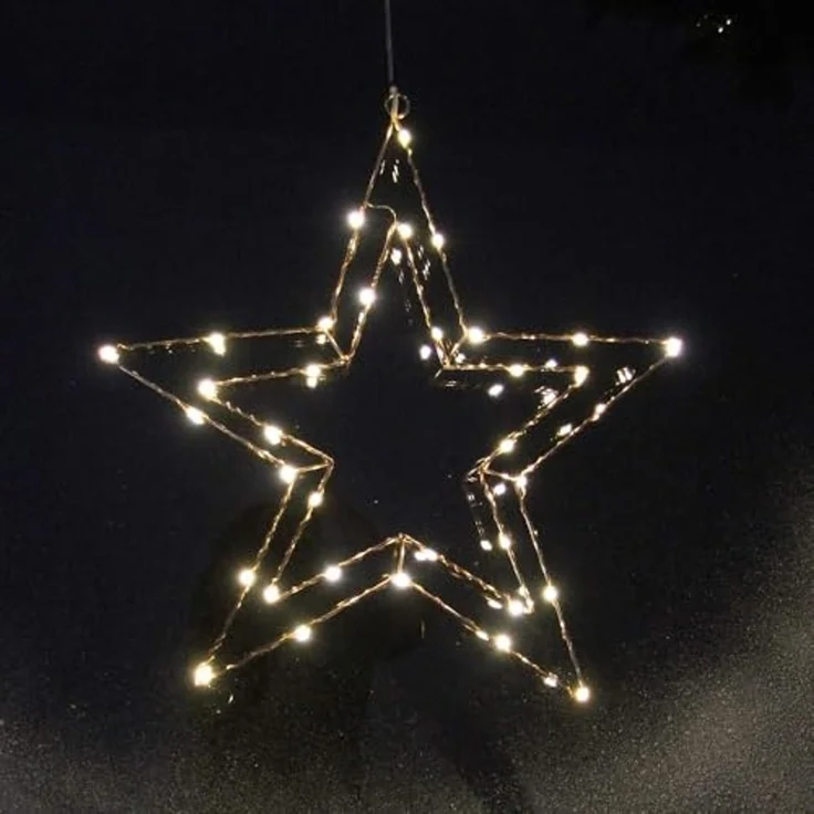 Gartenpirat LED Stern Weihnachtsstern aus kupferfarbenem Draht mit LED-Lichtern warmweiß, LED fest integriert, Warmweiß, Timer-und Schalter-Funktion: Schalter mit 3 Funktionen(ON/OFF/TIMER) – Bild 1