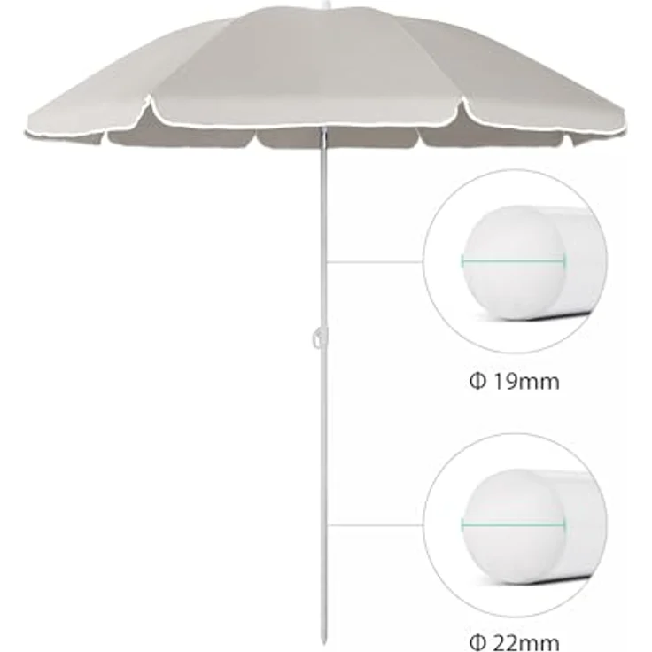 Sekey Sonnenschirm mit Schutzhülle, Neigungswinkel und Höhe verstellbar, Polyester graubeige, 160 cm – Bild 3