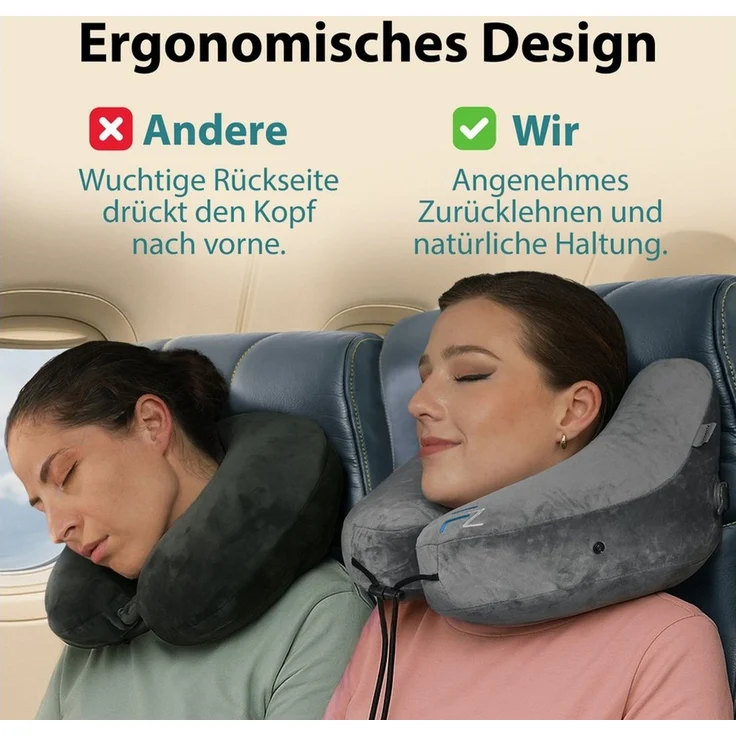 FLOWZOOM Nackenhörnchen AIR Nackenkissen aufblasbar – Reisekissen Flugzeug & Auto, Nackenhörnchen für Erwachsene - Reisekissen aufblasbar – Bild 2