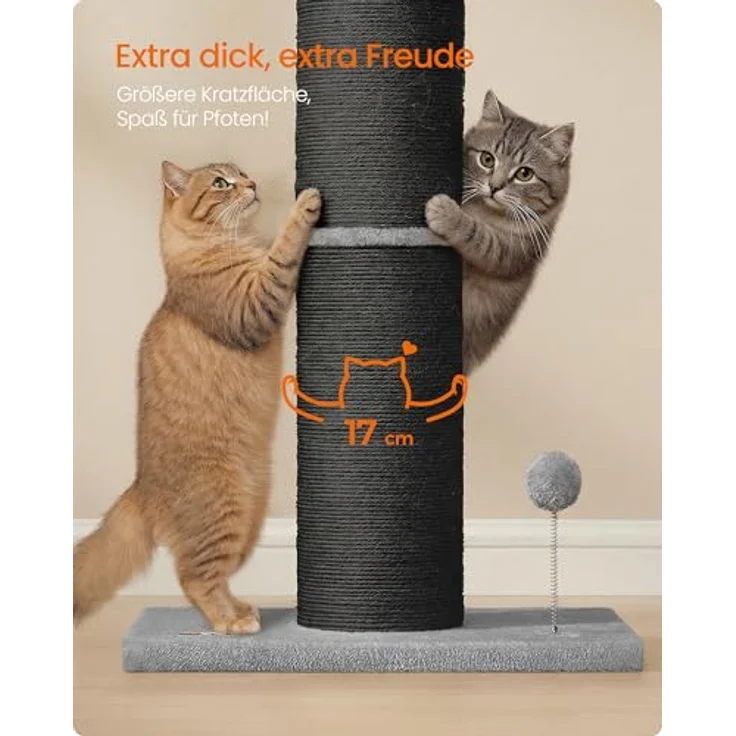 Feandrea Kratzbaum, Kratzsäule XL, 85 cm hoch Kratzstamm, 17cm Dicker Stamm | Katzenbaum für mittelgroße und große Katzen, Sisalstamm, mit Plüschball und Glocke, schwarz, CLAWFY Kollektion PCA042B101 – Bild 3
