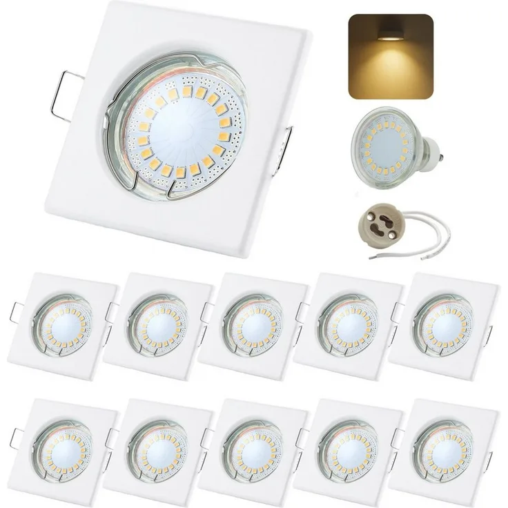 Sweet LED LED Einbaustrahler 10er Set GU10 5W Deckenspots eckig weiß-matt 230V, LED fest integriert, 3000K-Warmweiß, Deckenspots, Deckenstrahler, Einbauleuchten