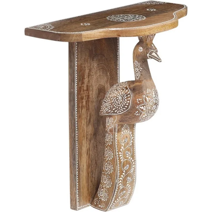 Marrakesch Orient & Mediterran Interior Konsolentisch Boho Wandregal Anshana handgefertigt aus Holz in Natur 38 cm im Trend (1-St), Wanddeko aus Holz
