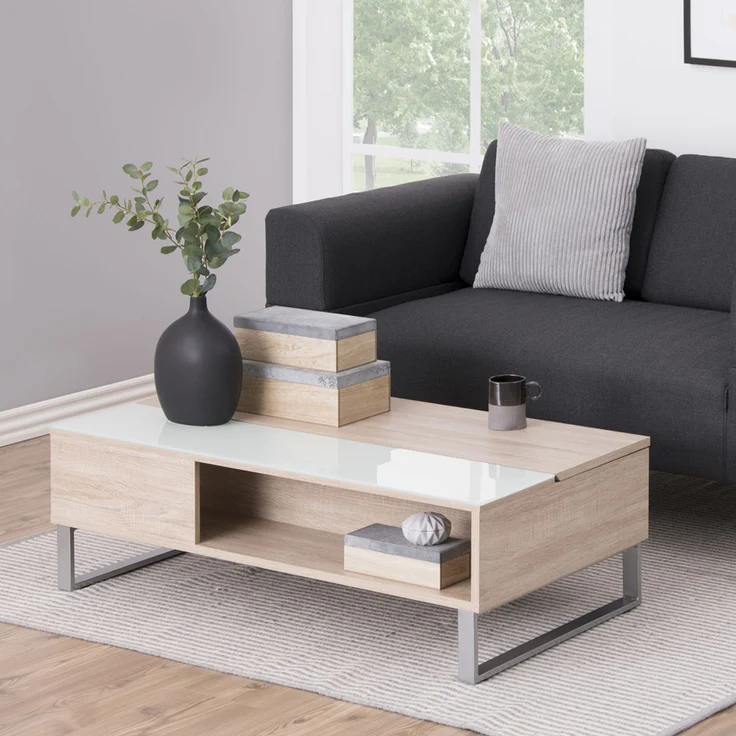 Selsey 'Kostrena' Couchtisch mit Glaseinsatz, Sonoma Eiche, ca. 35 x 60 x 110 cm – Bild 2