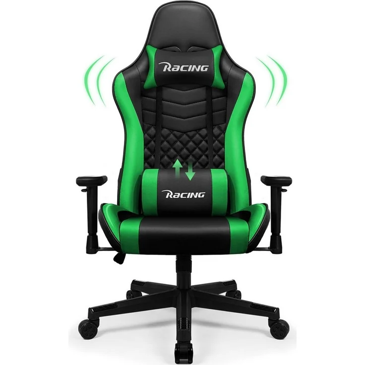 Hiazurm Gaming-Stuhl Gaming Stuhl, Bürostuhl Ergonomisch Wippfunktion bis zu 170° (Verstellbarem Lenden- & Kopfkissen, Gamer Stuhl 150kg Belastbarkeit), Verstellbarem Lenden- & Kopfkissen, Gamer Stuhl 150kg Belastbarkeit – Bild 1