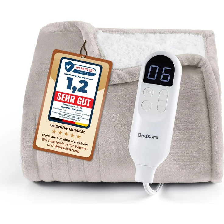 BEDSURE Heizdecke mit Abschaltautomatik Creamweiß, 130x180 cm | Wärmedecke Kuscheldecke, 6 Heizstufen & 10 Stunden Timer, bis zu 8 Stunden Überhitzungsschutz für Home & Office