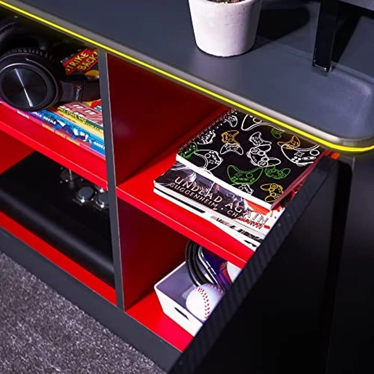 X Rocker Carbon-Tek Gaming TV-Board mit LED-Beleuchtung - grau/rot – Bild 3