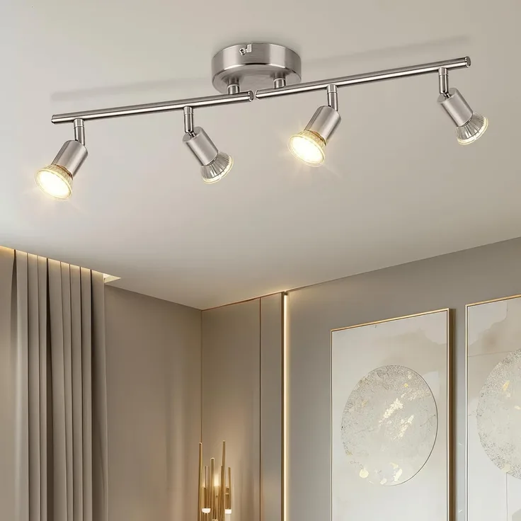 Dehobo Deckenleuchte LED Spotleuchte 4 Flammig - GU10 Modern Deckenspot Schwenkbar 350° - Nickelfarbe Drehbar Küchelampe Spot Strahler Decke Schlafzimmer Deckenstrahler Ohne Leuchtmittel