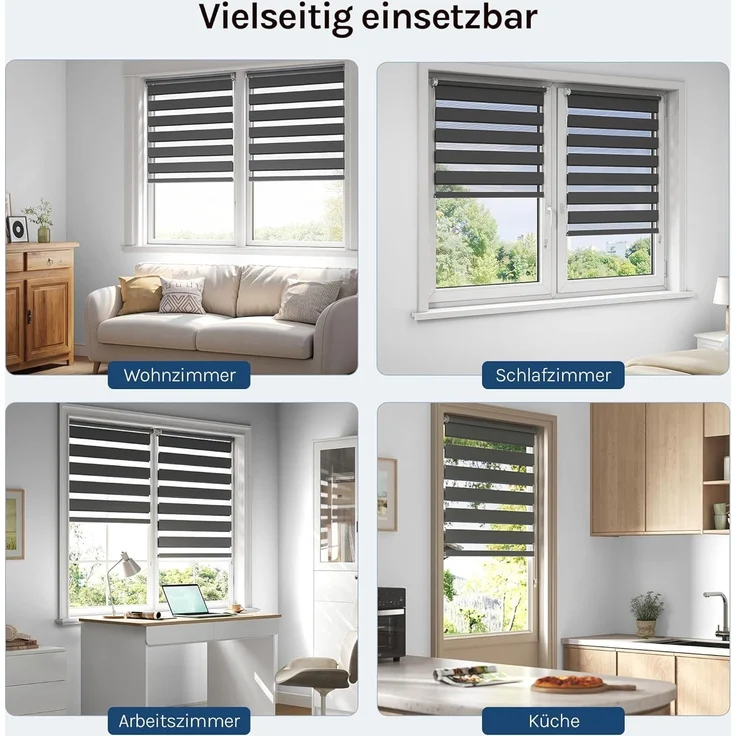 WOLTU Doppelrollo Klemmfix ohne Bohren Anthrazit B90 x H150 cm, Duo Rollo Zebrarollo Fensterrollo Klemmrollo Seitenzugrollo Easyfix lichtdurchlässig & verdunkelnd Rollos für Fenster und Tür – Bild 8