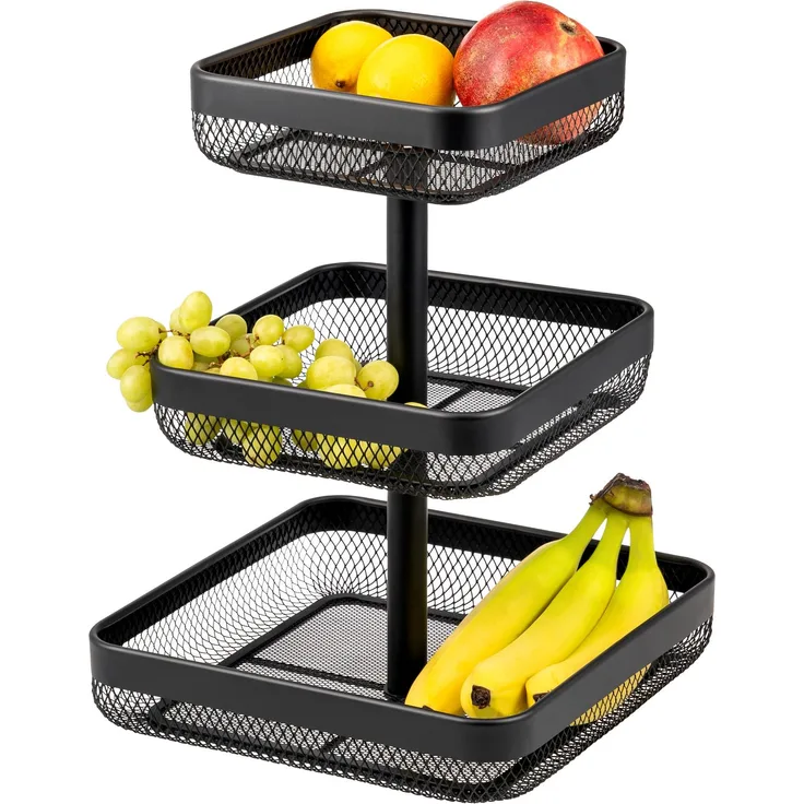 eluno Obstschale 3-stöckig / Brotkorb, Obstkorb aus schwarzem Metall