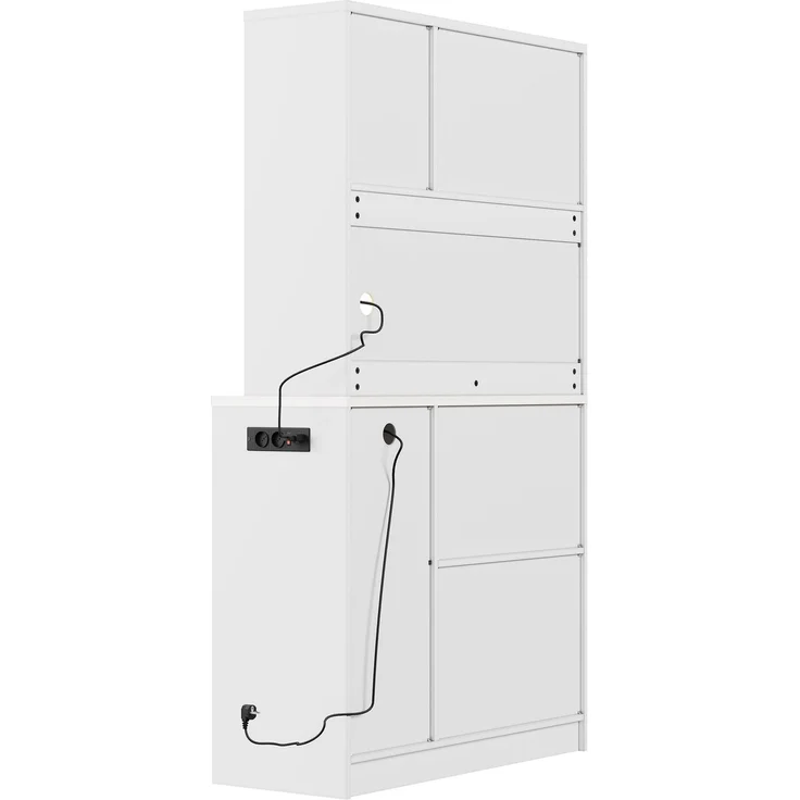 Kitchen Pantry Cabinet, Weißer Küchenschrank mit RGB-LED und Steckdose, Hoher Vorratsschrank mit Weinglashalter & Weinregal, Moderner Küchenschrank mit Glasfronten, 100x40x180 cm--Weiß--100x40x180cm--YOUDENOVA – Bild 7