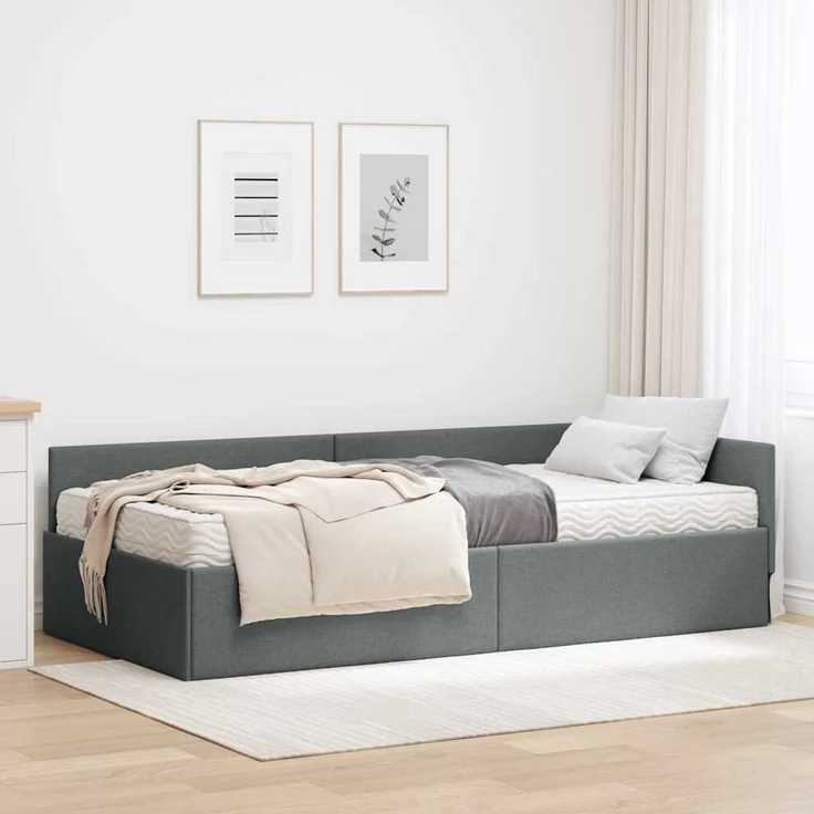 vidaXL Eckbettgestell mit Matratze 2 stk. Dunkelgrau 80 x 200 cm Stoff 3393582 – Bild 1