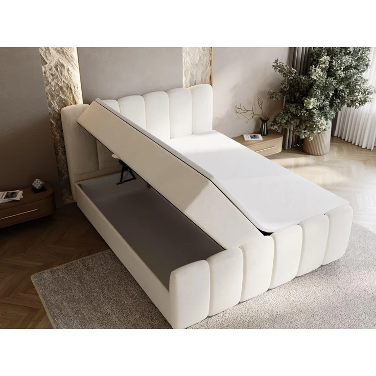 GRAINGOLD Cloud Boxspringbett 140x200, Bett mit Bettkasten, Velour-Stoff, mit Kopfteil, Beige – Bild 6