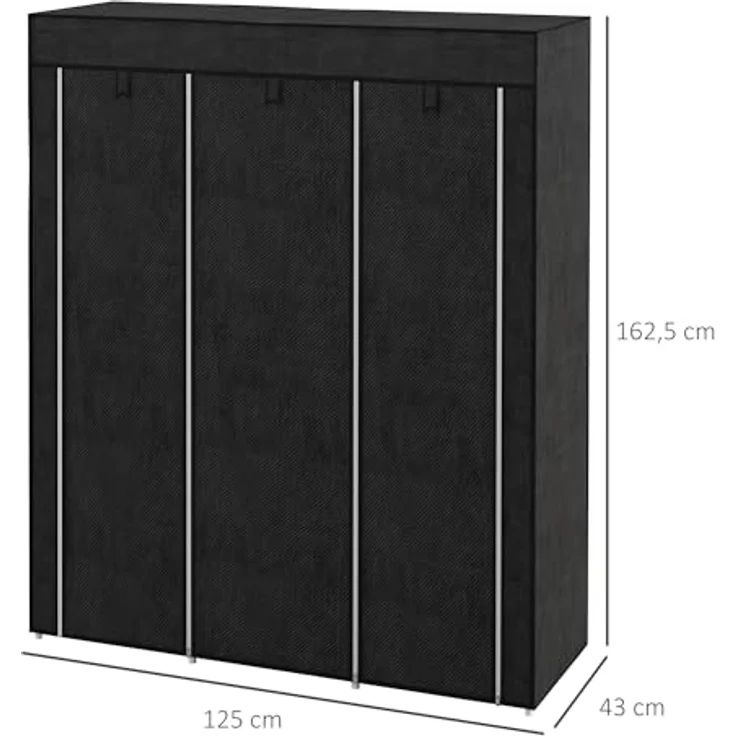 HOMCOM Stoffschrank Faltschrank, Faltbare Garderobe aus Vliesstoff (Kleiderschrank, 1-St, Tücherschrank) Schwarz, 125 x 43 x 162,5 cm – Bild 8