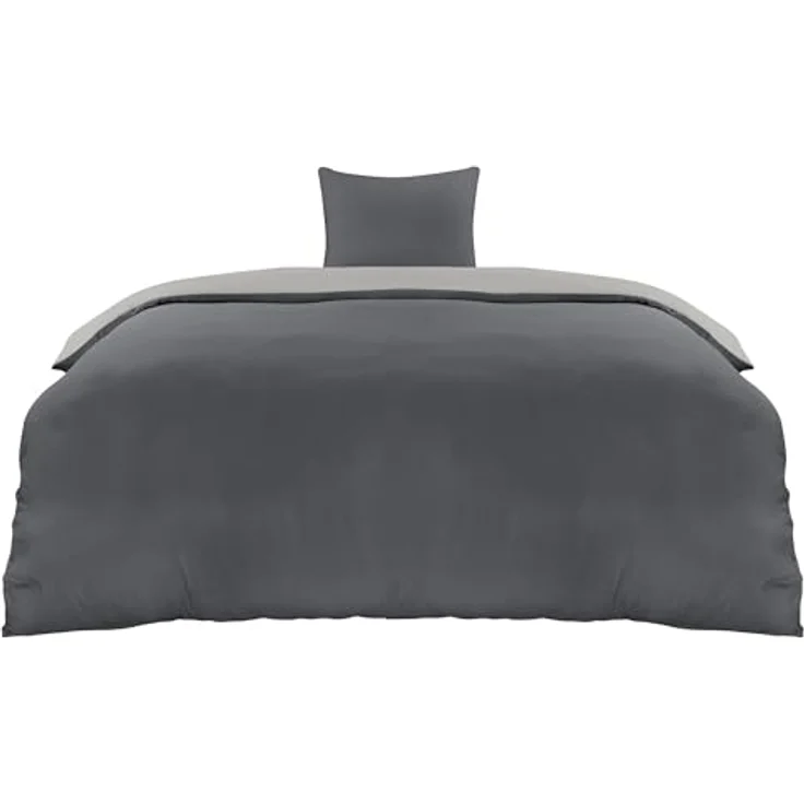 Utopia Bedding Bettwäsche 135x200 Set - Mikrofaser Bettbezug 135x200 cm + 1 Kissenbezug 80x80 cm - Dunkelgrau/Hellgrau – Bild 2
