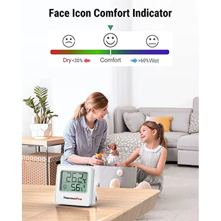 ThermoPro TP357 80m Bluetooth Hygrometer Innen Raumthermometer Digital mit APP Mini Luftfeuchtigkeitsmesser mit Smiley-Indikator Datengrafik für Innenraum, Büro, Weinkeller, Gewächshaus – Bild 8
