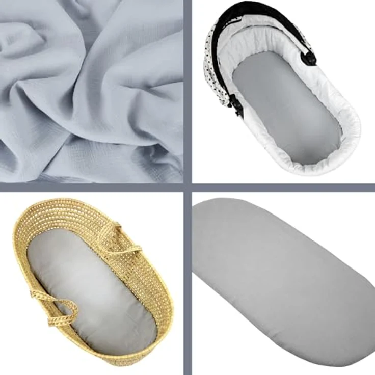 BabyLux Spannbettlaken Musselin Set – 3er Pack 40x80 cm für Kinderwagen Stubenwagen Babybett, Gummizug: ja, z14 Grau-Weiß-Sand – Bild 3